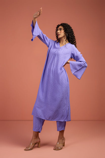 Maati Craft Coord Set- Wisteria Veil Modern Long Tunic Kurta And Pants (Set Of 2)