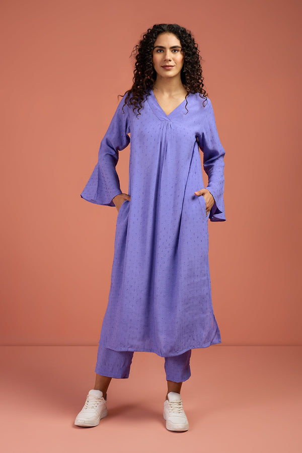 Maati Craft Coord Set- Wisteria Veil Modern Long Tunic Kurta And Pants (Set Of 2)