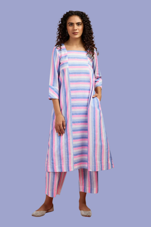 Maati Craft Co-ord Set Poem in Pastel Panelled Kurta & Pants