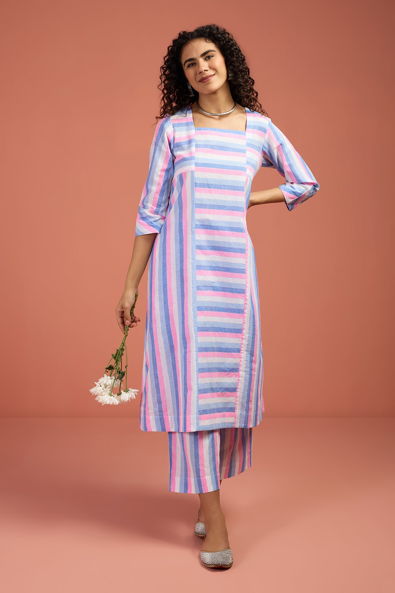 Maati Craft Co-ord Set Poem in Pastel Panelled Kurta & Pants