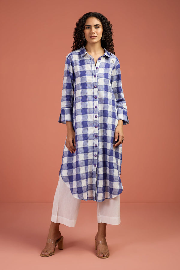 Lavendar Grid cotton shirt dress for women