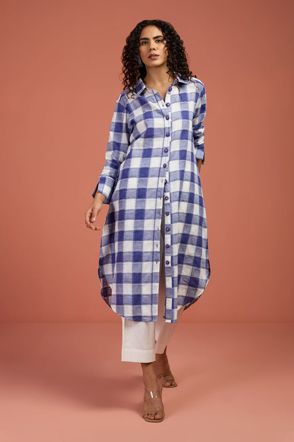 Lavender Grid long shirt dress for ladies