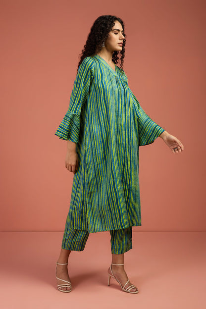 Maati Craft Coord Set- Coastal Canopy Stripes Modern Long Tunic Kurta and Pants