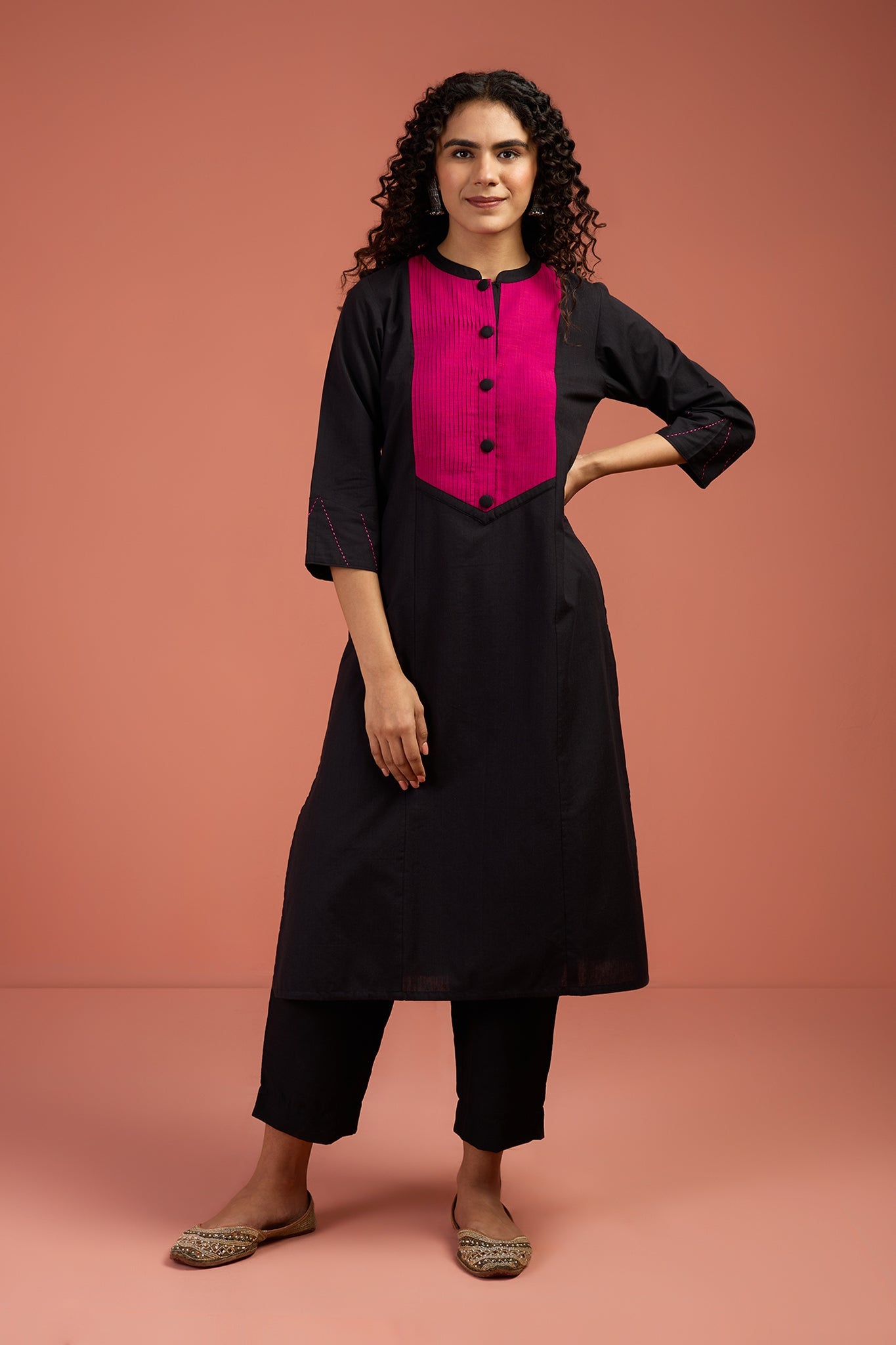 Maati Craft Raat Rani Long Pintuck Yoke Kurta with Slit