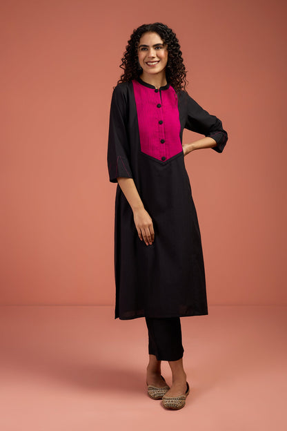 Maati Craft Raat Rani Long Pintuck Yoke Kurta with Slit