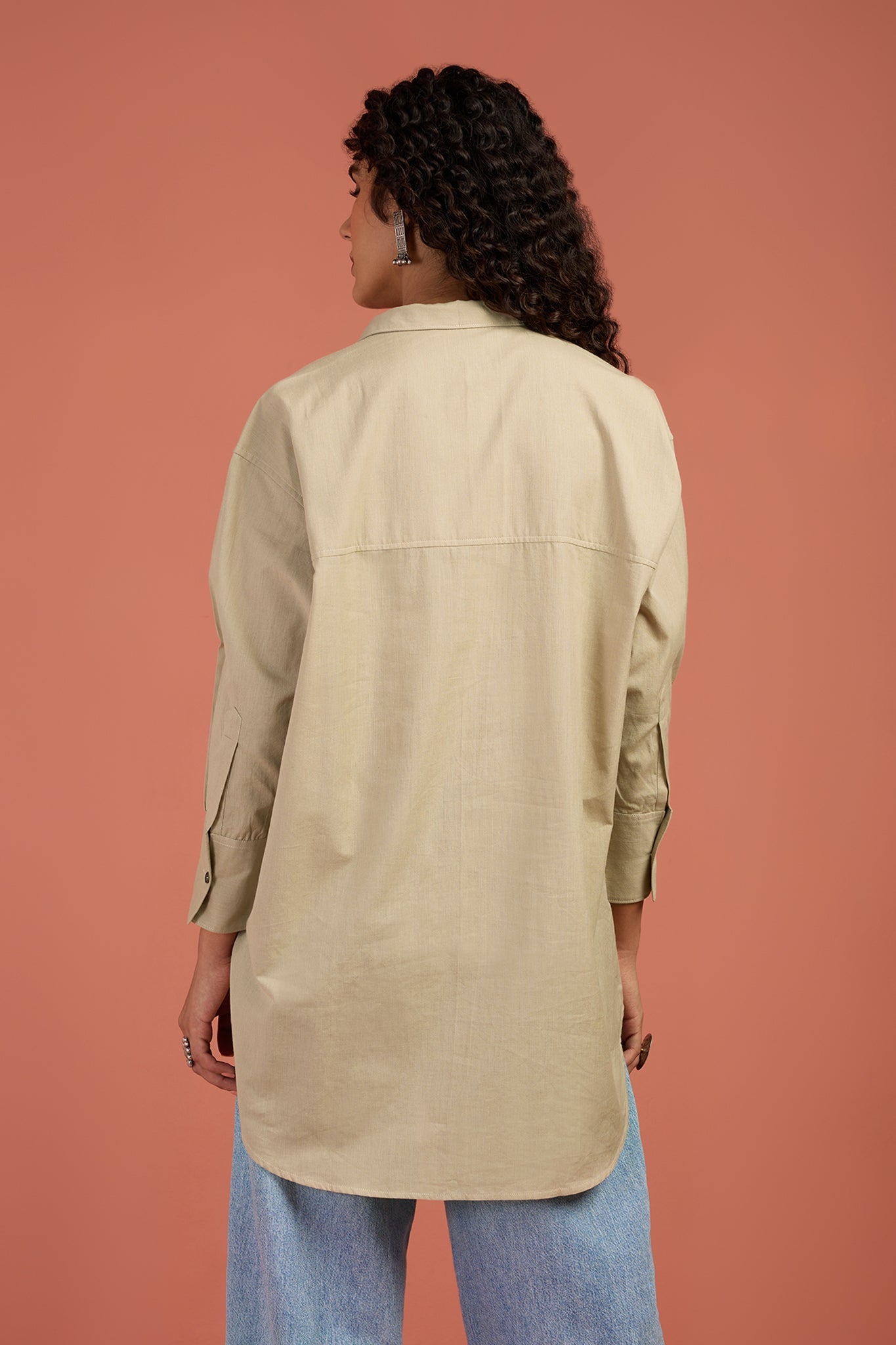 Maati Craft Oversized Longline Casual Shirt Sandstone Ease