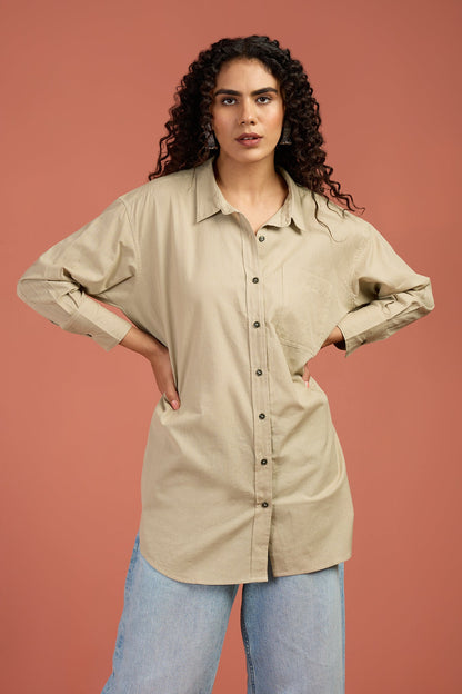 Maati Craft Oversized Longline Casual Shirt Sandstone Ease