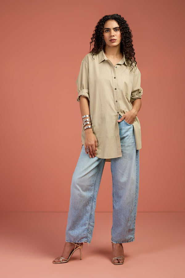Maati Craft Oversized Longline Casual Shirt Sandstone Ease
