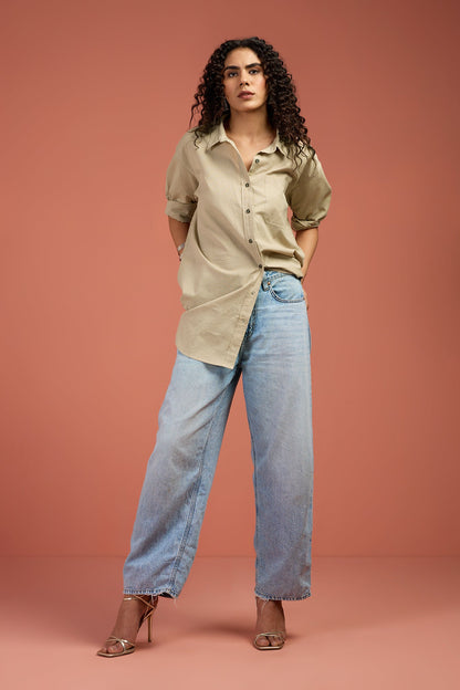 Maati Craft Oversized Longline Casual Shirt Sandstone Ease