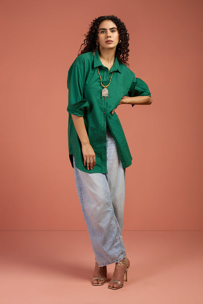 Maati Craft Oversized Longline Casual Shirt Canopy Calm