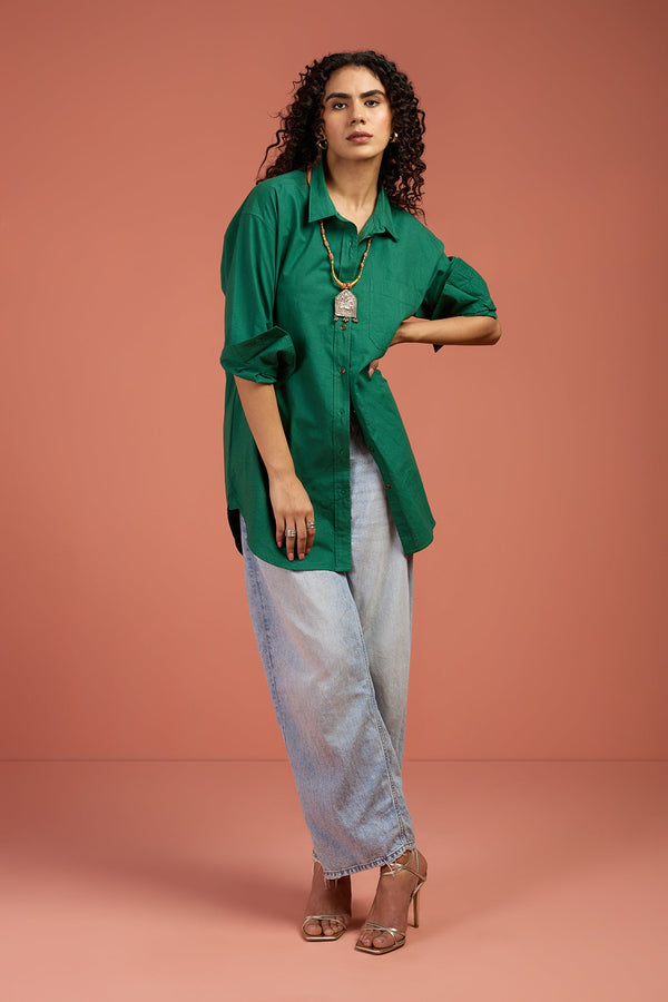 Maati Craft Oversized Longline Casual Shirt Canopy Calm