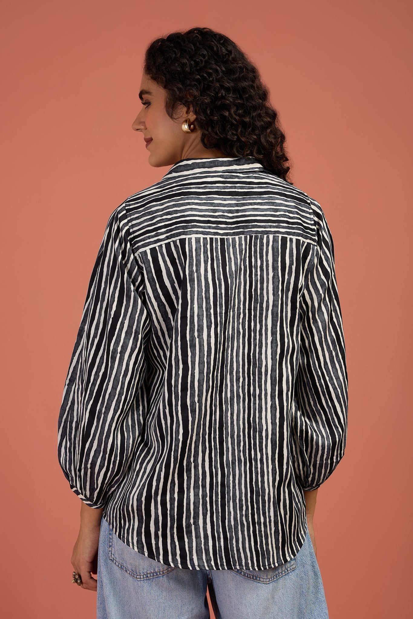 Maati Craft Monsoon Stripes Gather Sleeve Tunic Shirt