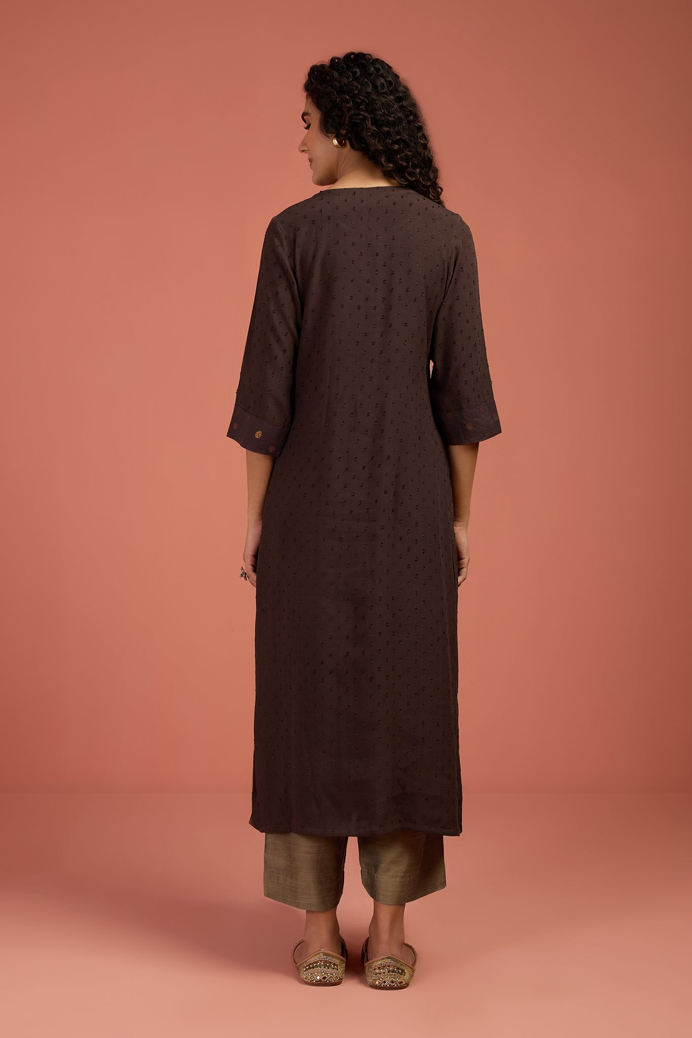 Pintuck Yoke Long Slit Kurta Top Cocoa Forge Mc