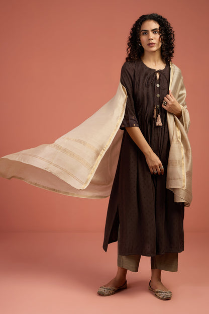 Pintuck Yoke Long Slit Kurta Top Cocoa Forge Mc