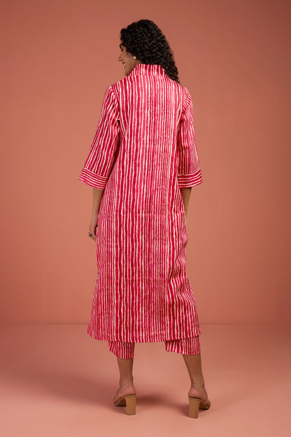 Maati Craft Co-ord Set Petal Pink & Snow Drift V-neck Kurta