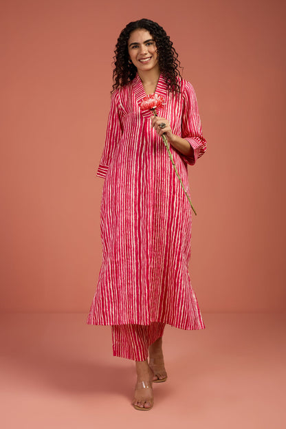 Maati Craft Co-ord Set Petal Pink & Snow Drift V-neck Kurta