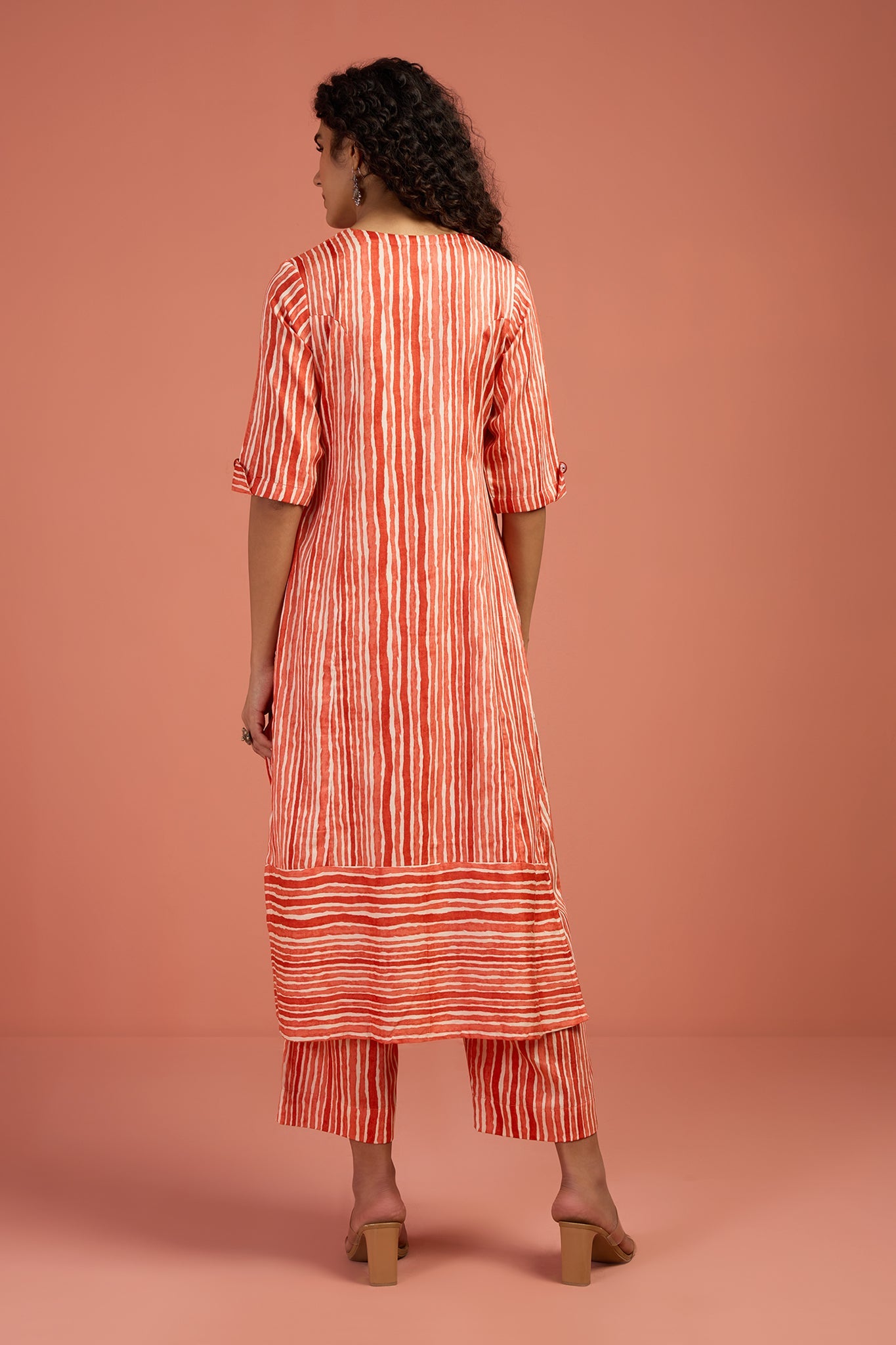 Maati Craft Co-ord Set Apricot Drift Long Panelled Kurta with Slit (Set of 2)