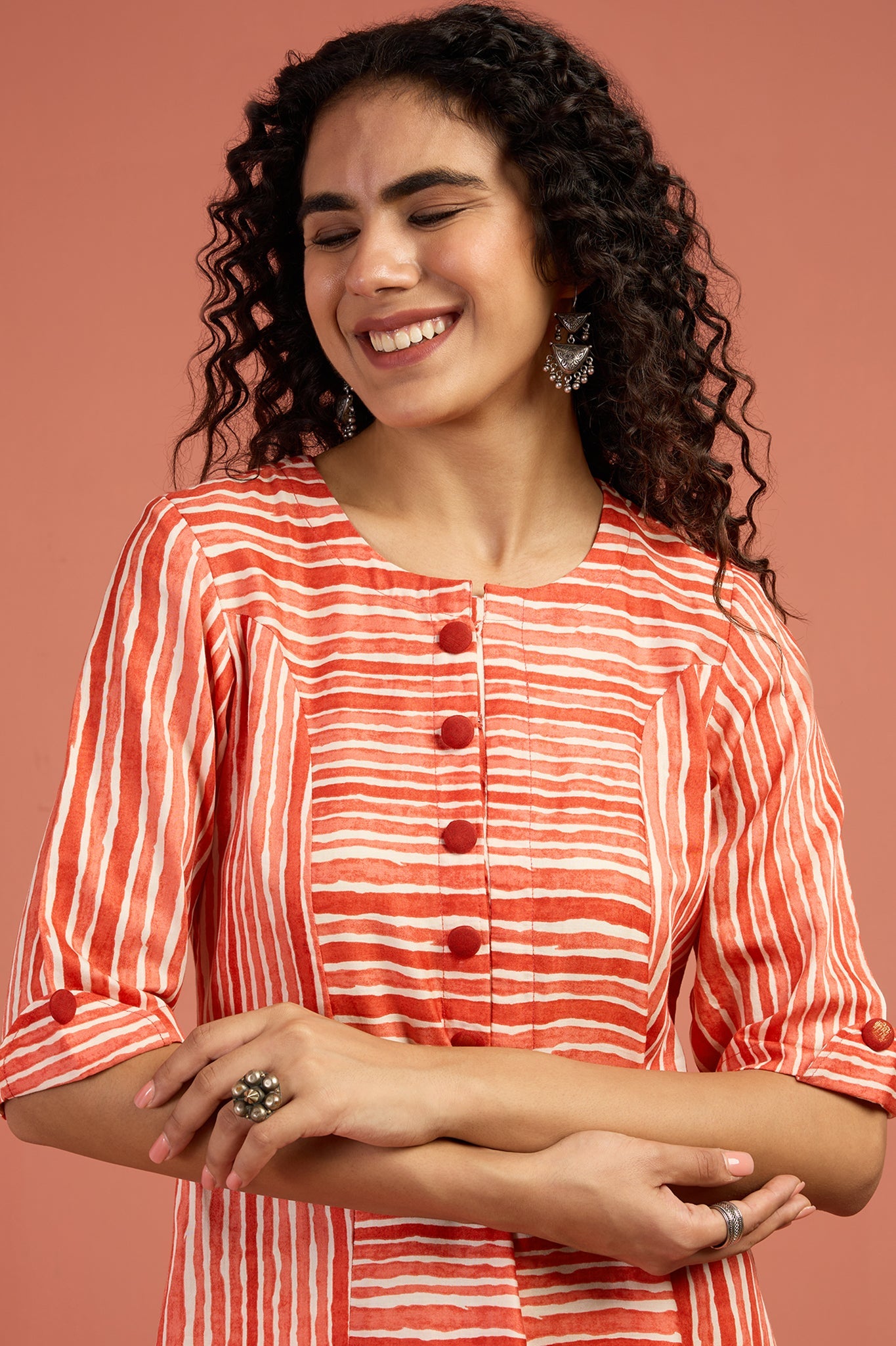 Maati Craft Co-ord Set Apricot Drift Long Panelled Kurta with Slit (Set of 2)