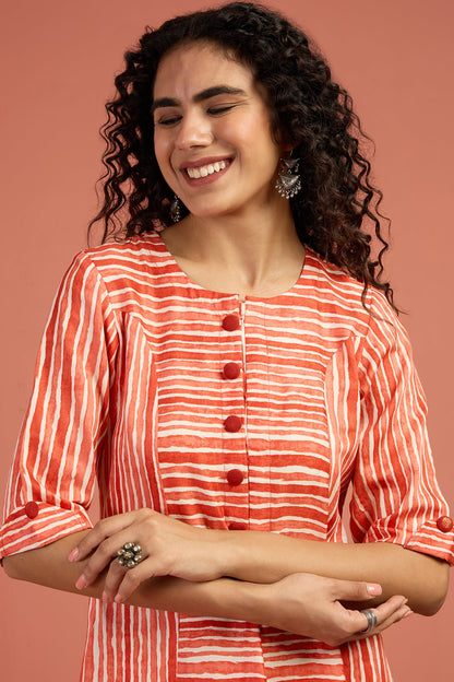 Maati Craft Co-ord Set Apricot Drift Long Panelled Kurta with Slit (Set of 2)