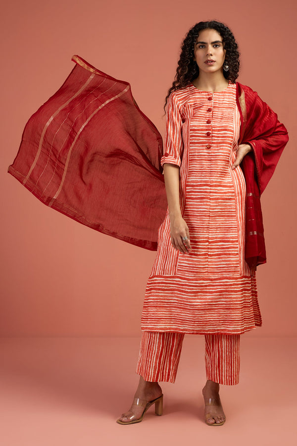 Maati Craft Co-ord Set Apricot Drift Long Panelled Kurta with Slit (Set of 2)