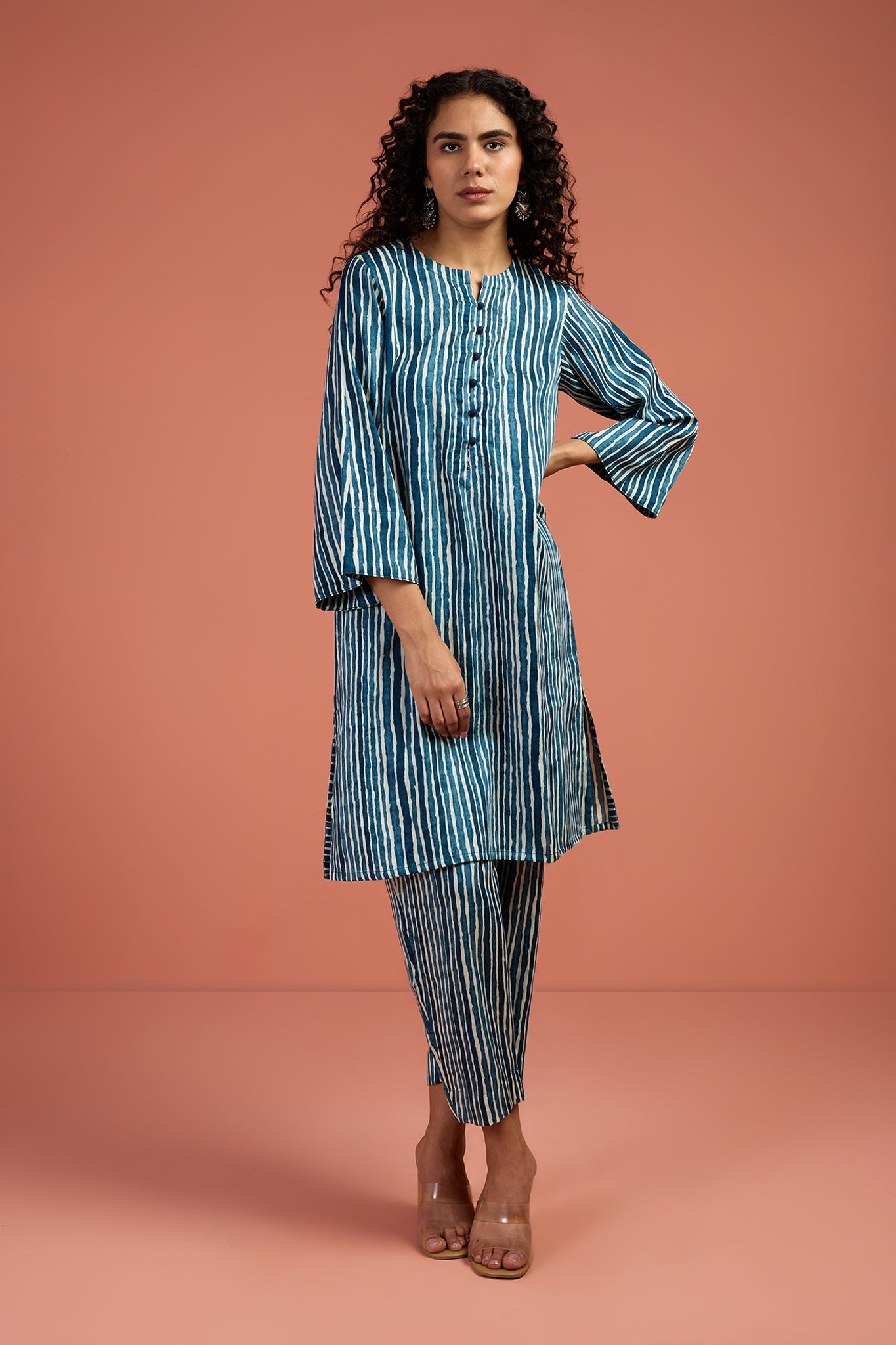 Maati Craft Co-ord Set Indigo & Salt Stripes Kurta & Pants