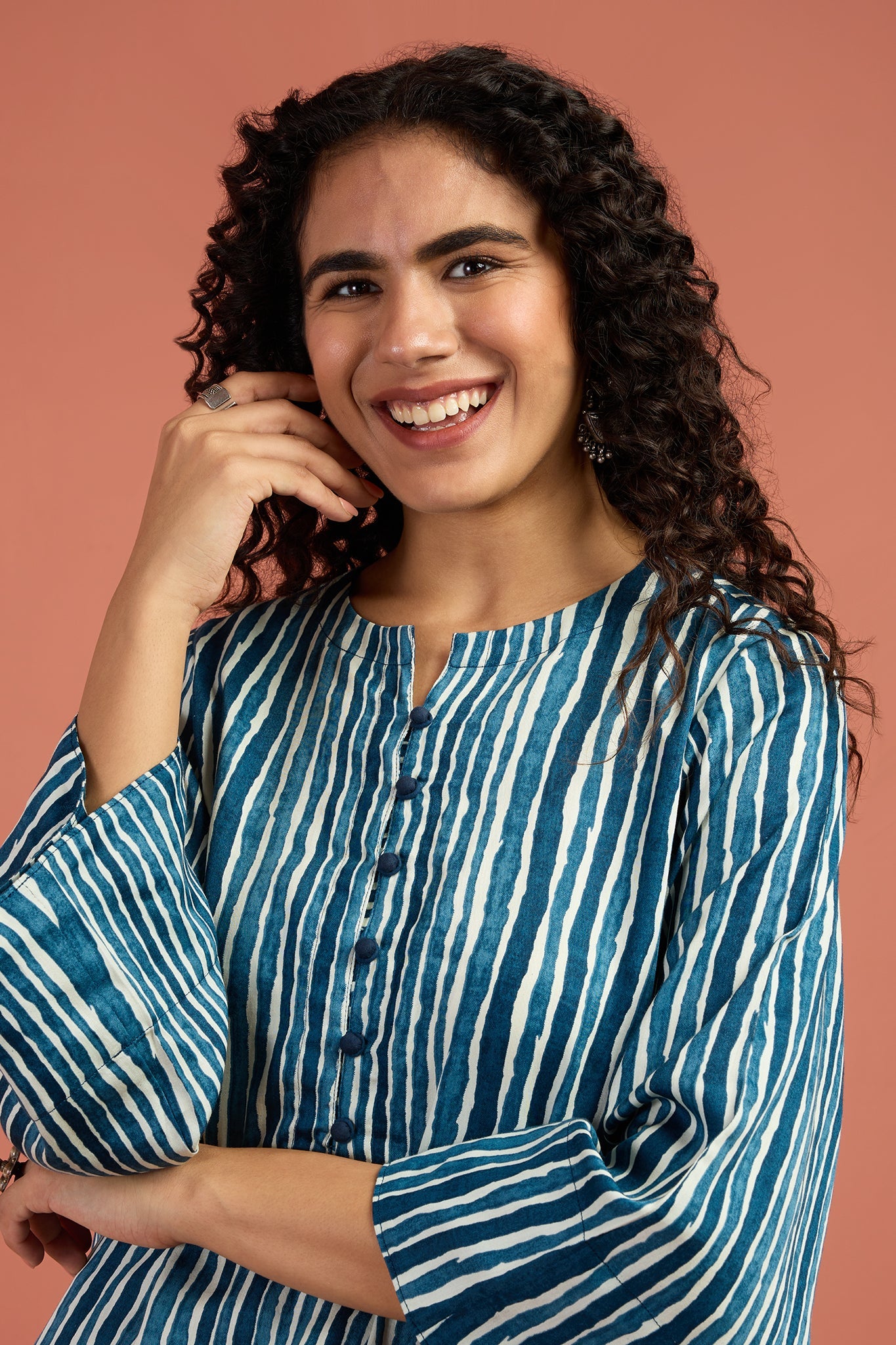 Maati Craft Co-ord Set Indigo & Salt Stripes Kurta & Pants