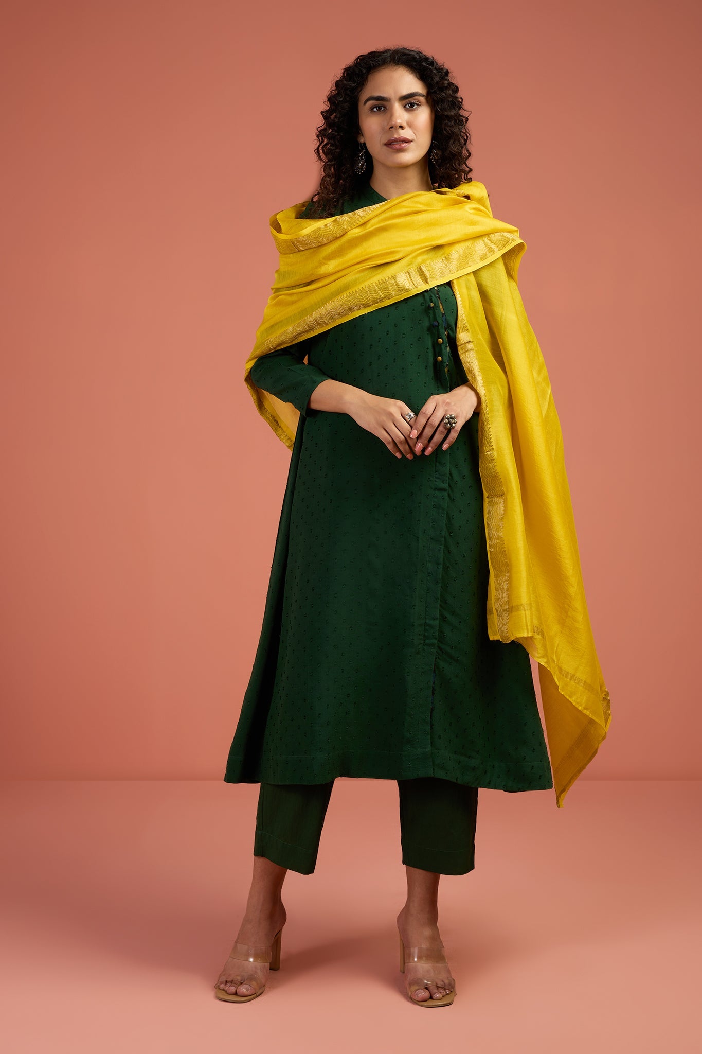 Maati  Woodland Bloom Viscose Cotton Cross Potli Angrakha Kurta