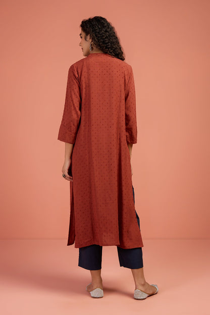 Maati Craft Copper Abyss Long Pintuck Yoke Kurta With Slit