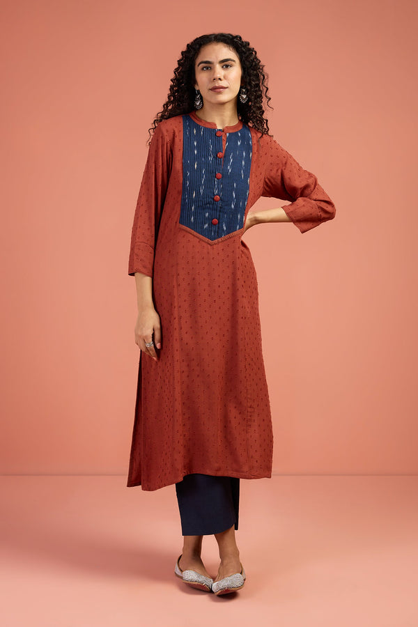 Maati Craft Copper Abyss Long Pintuck Yoke Kurta With Slit