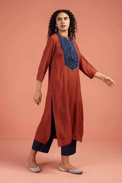 Maati Craft Copper Abyss Long Pintuck Yoke Kurta With Slit