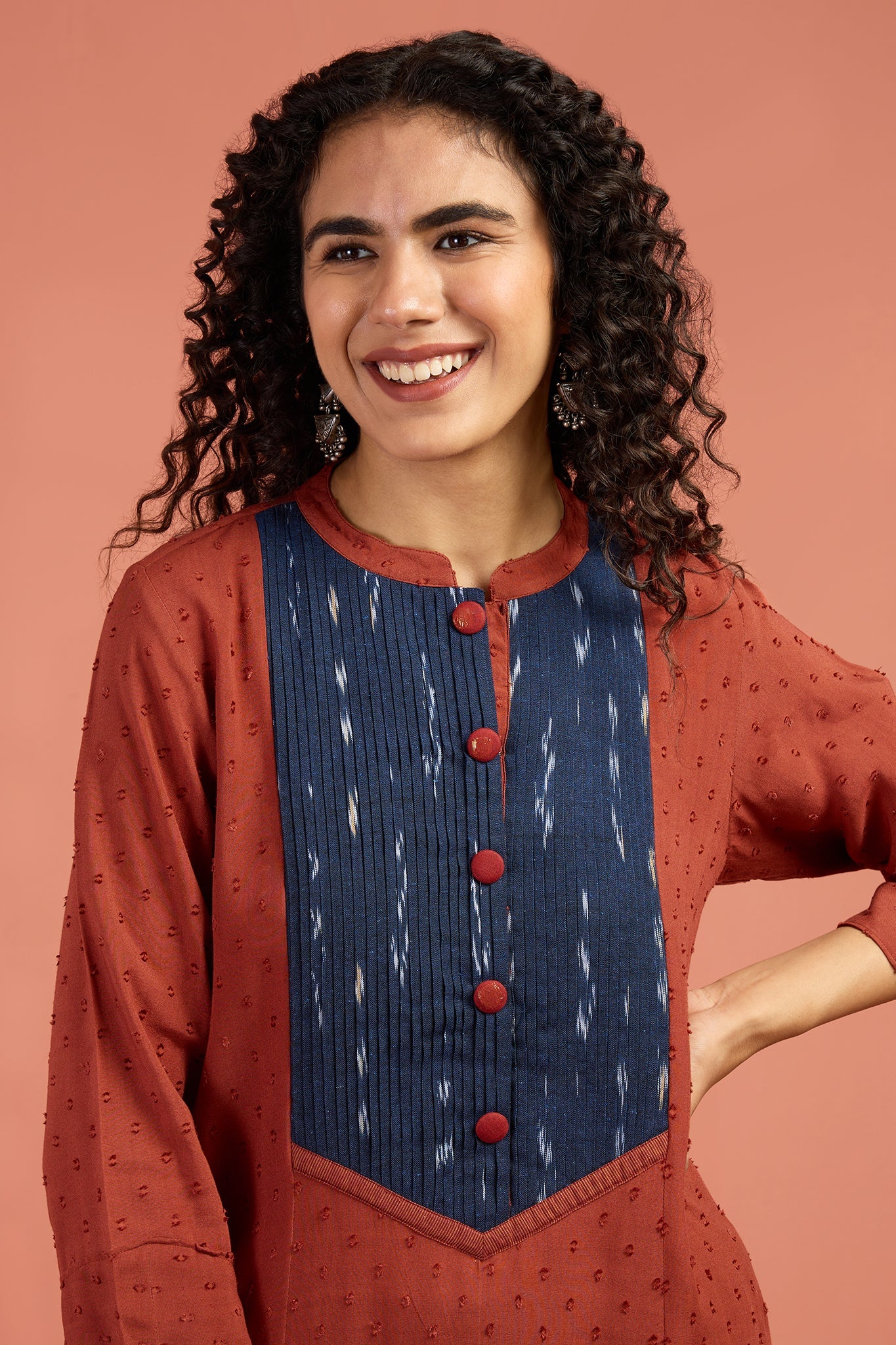 Maati Craft Copper Abyss Long Pintuck Yoke Kurta With Slit