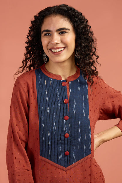 Maati Craft Copper Abyss Long Pintuck Yoke Kurta With Slit