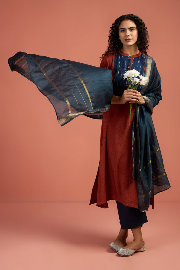 Maati Craft Copper Abyss Long Pintuck Yoke Kurta With Slit