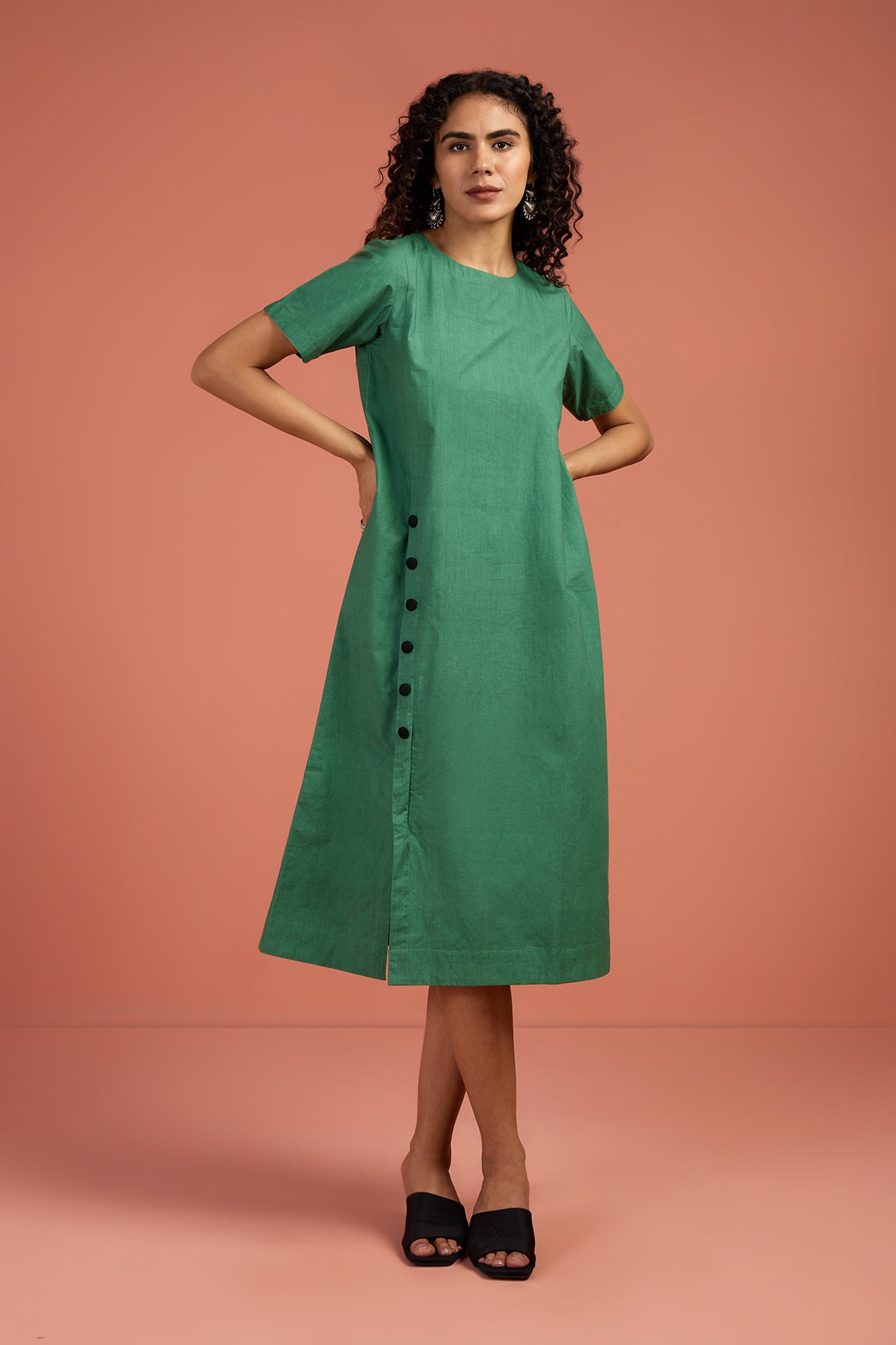 Maati Craft Greenstone Front Button Down Slit Kurta