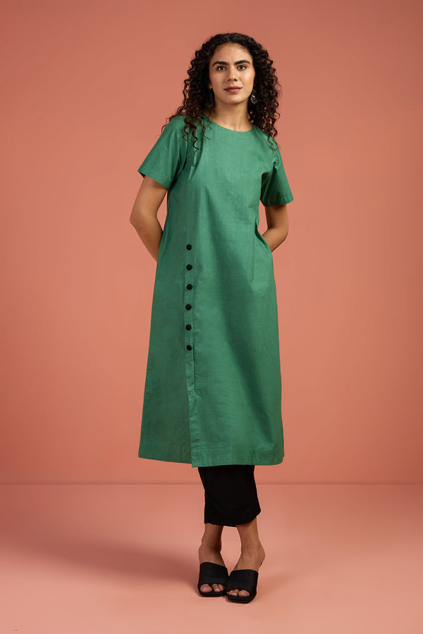 Maati Craft Greenstone Front Button Down Slit Kurta