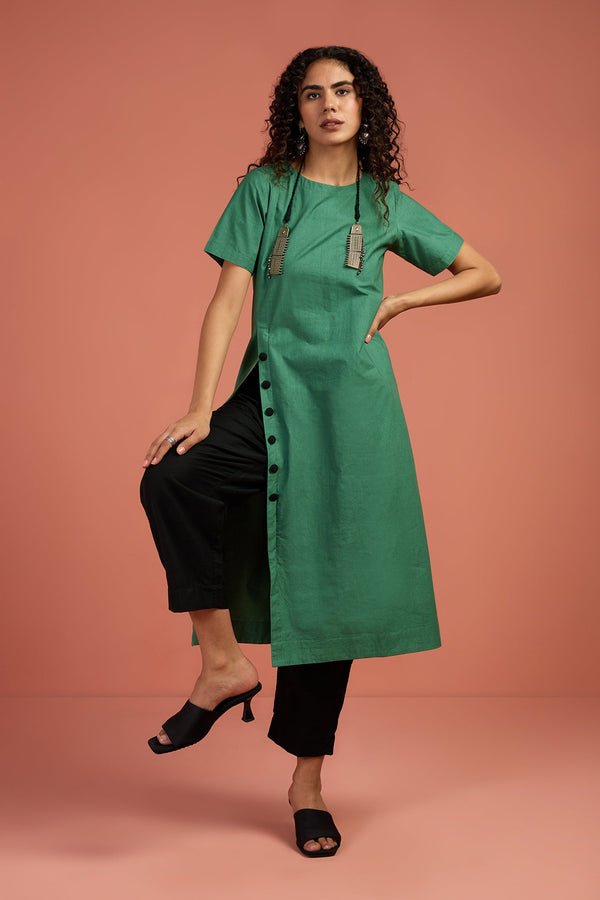 Maati Craft Greenstone Front Button Down Slit Kurta
