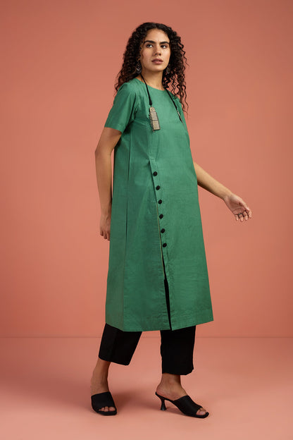 Maati Craft Greenstone Front Button Down Slit Kurta