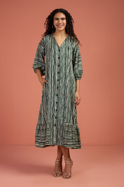 Maati Craft Song of Cypress Midi Dress with Ruffle Border