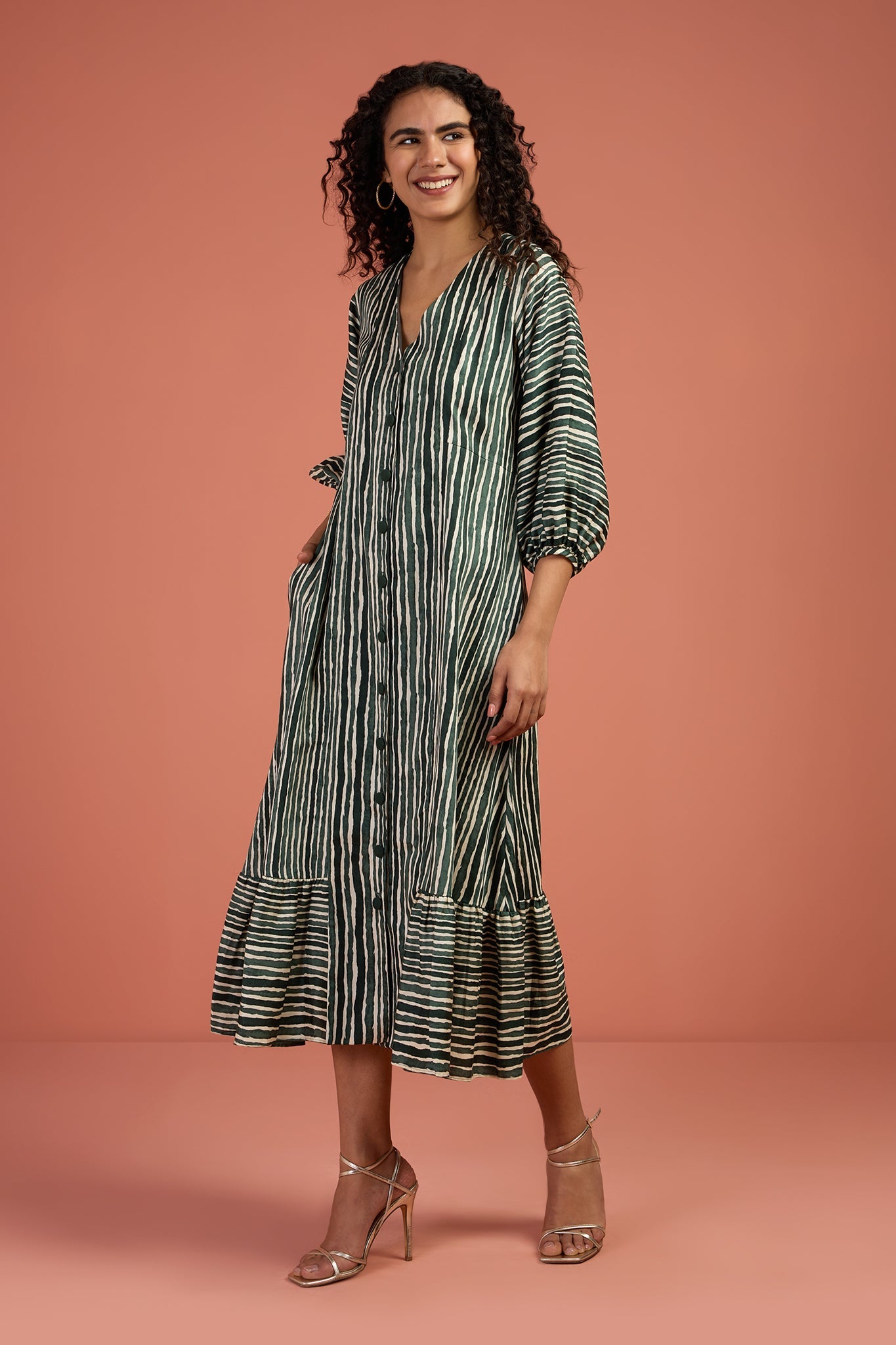 Maati Craft Song of Cypress Midi Dress with Ruffle Border