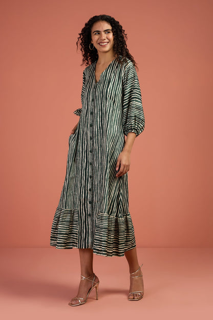 Maati Craft Song of Cypress Midi Dress with Ruffle Border
