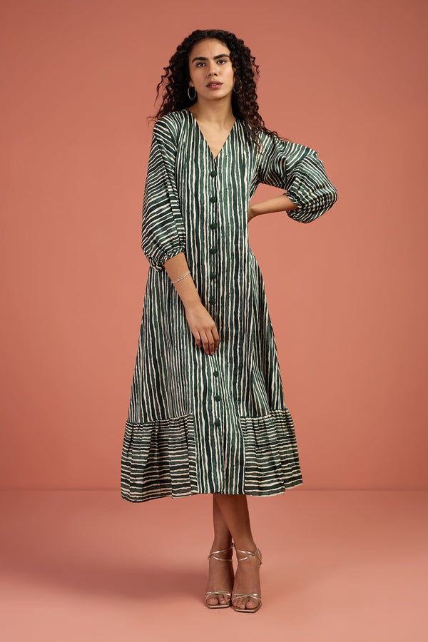 Maati Craft Song of Cypress Midi Dress with Ruffle Border