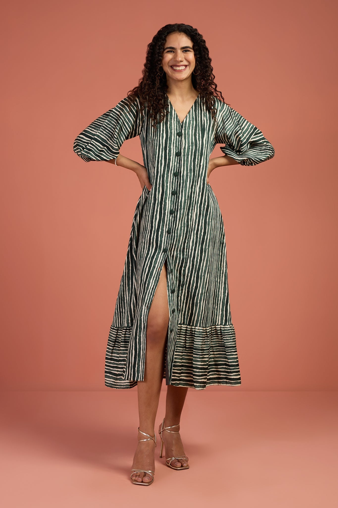 Maati Craft Song of Cypress Midi Dress with Ruffle Border