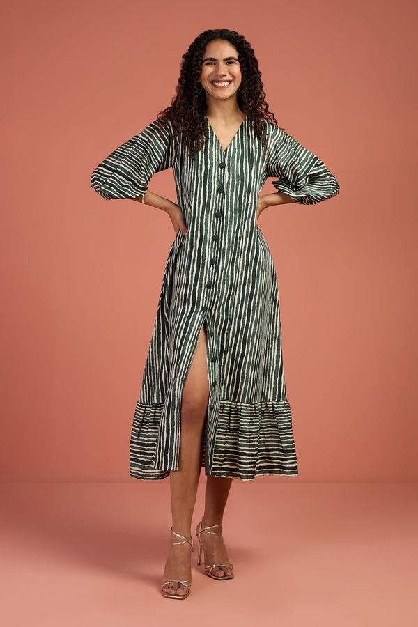 Maati Craft Song of Cypress Midi Dress with Ruffle Border