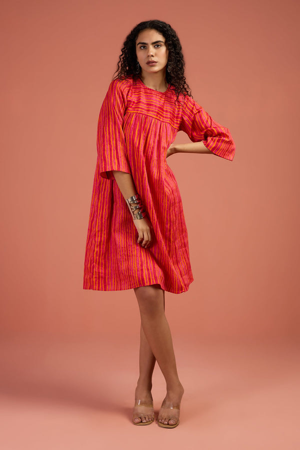 Maati Craft Sunberry Sorbet Stripes Gather Dress