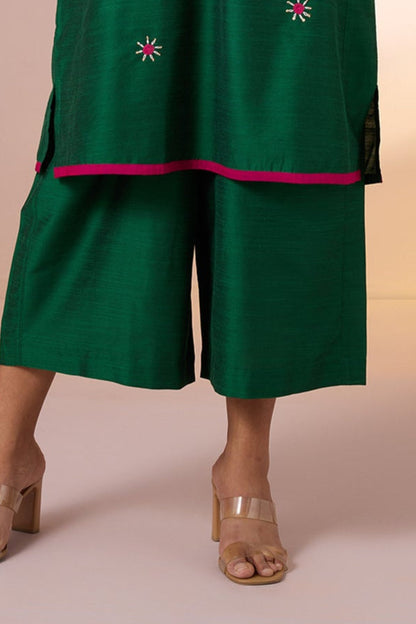 Maati Craft Gulabi Verdant Rose Silk Slub Luxe Kurta with Butti Embroidery