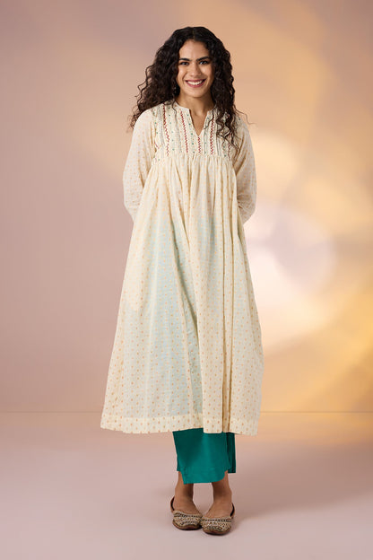 Regal Heirloom Gold Pintuck yoke Anarkali Top Mc
