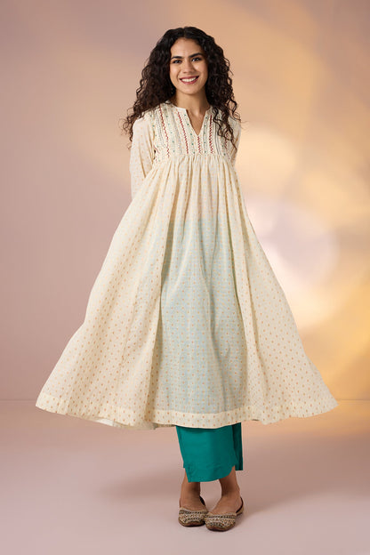 Regal Heirloom Gold Pintuck yoke Anarkali Top Mc