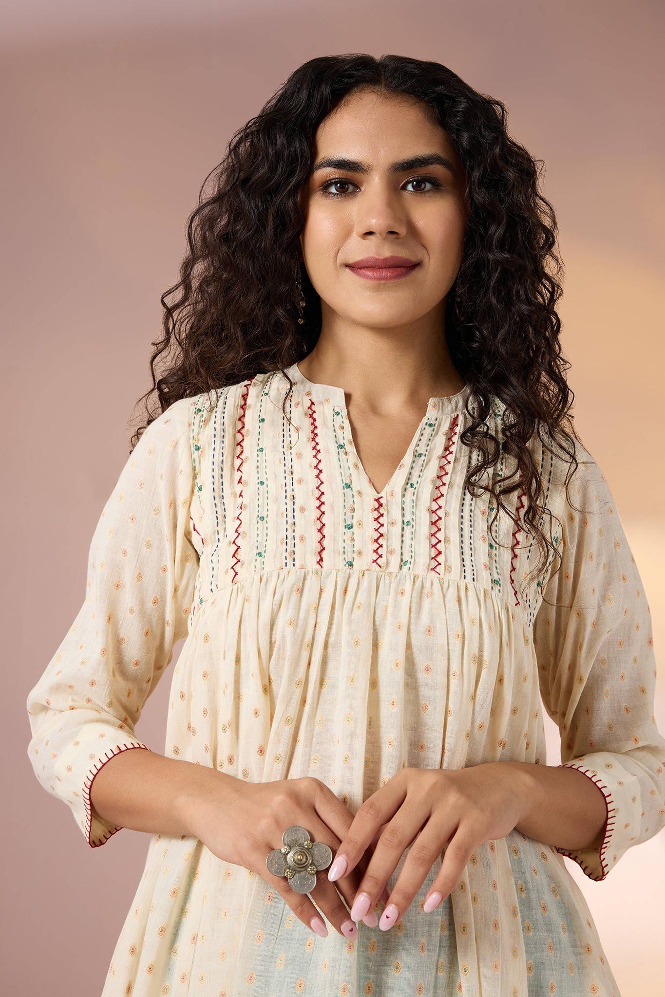 Regal Heirloom Gold Pintuck yoke Anarkali Top Mc