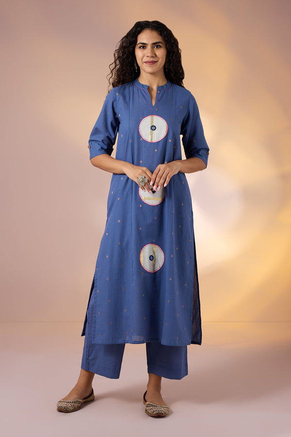 Maati Craft Coord Set Cosmic Indigo Long Panel Applique Kurta & Pants(Set Of 2)