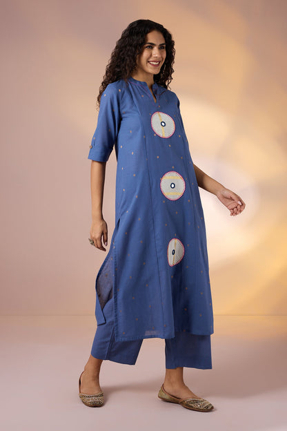 Maati Craft Coord Set Cosmic Indigo Long Panel Applique Kurta & Pants(Set Of 2)
